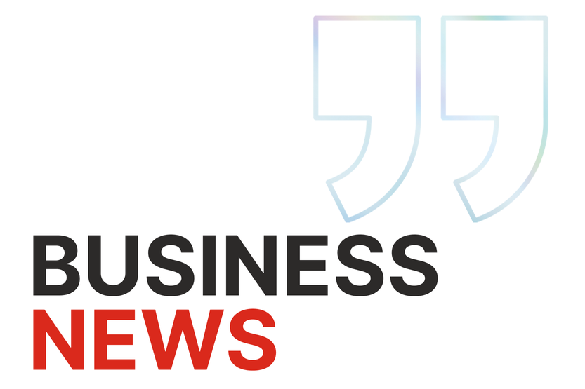Quotation marks on top right and the text in black and red "Business News"