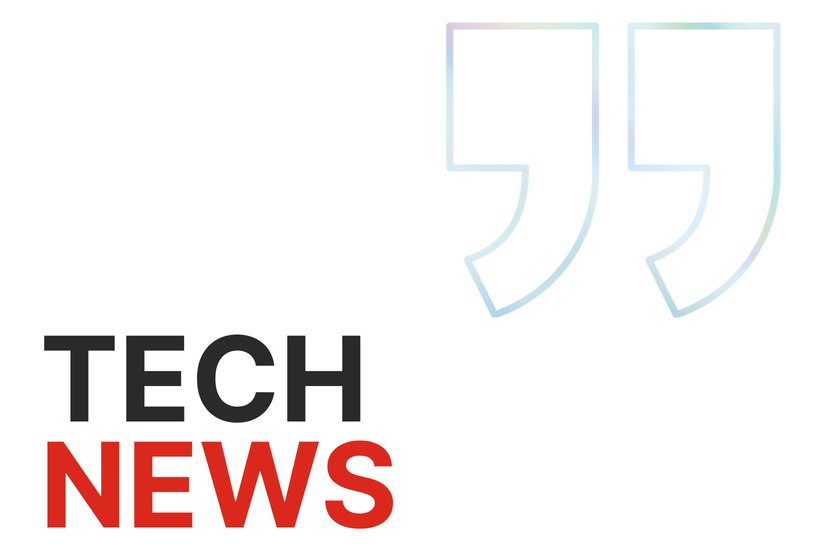 Quotation marks on top right and the text in black and red "Tech News"